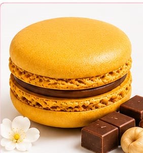 Macaron chocolat praliné artisanal doré Plaisirs Sucrés By Nathalie